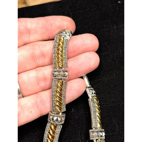 Vintage Two-Tone Sterling Silver & Gold-Plated Necklace With Intricate Design - Picture 4 of 11
